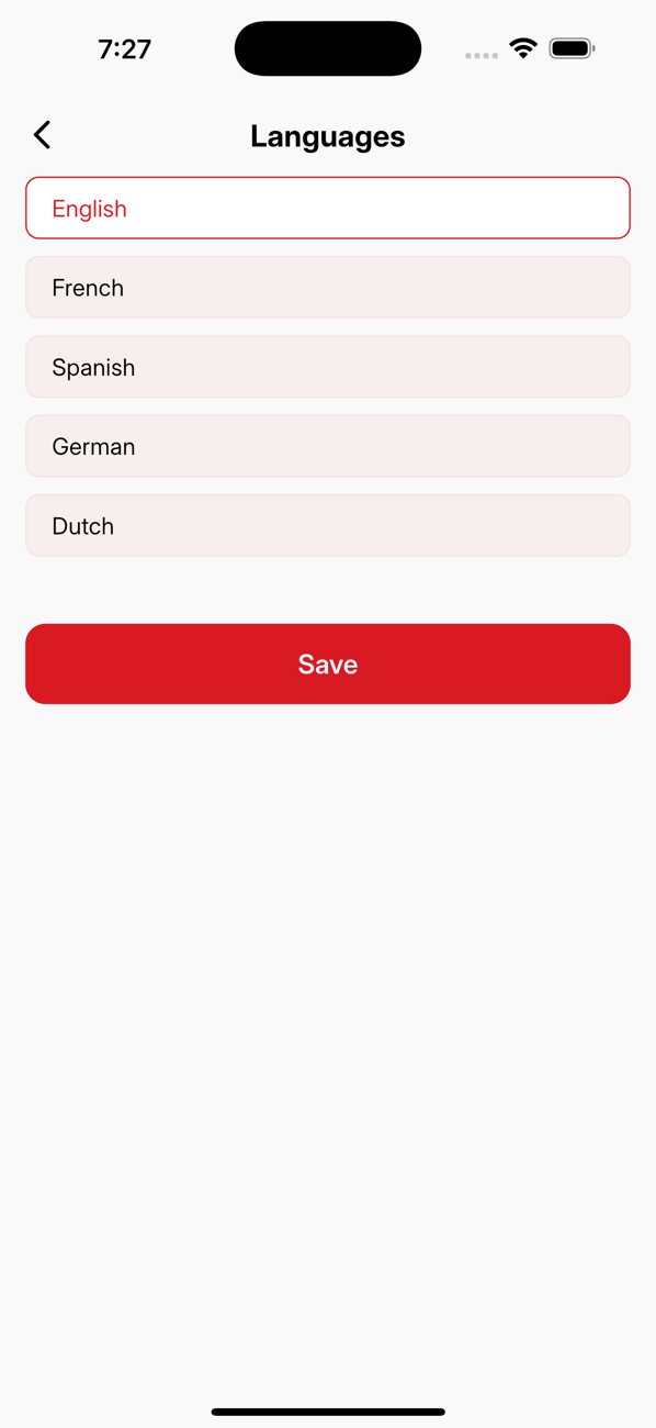 Languages screen